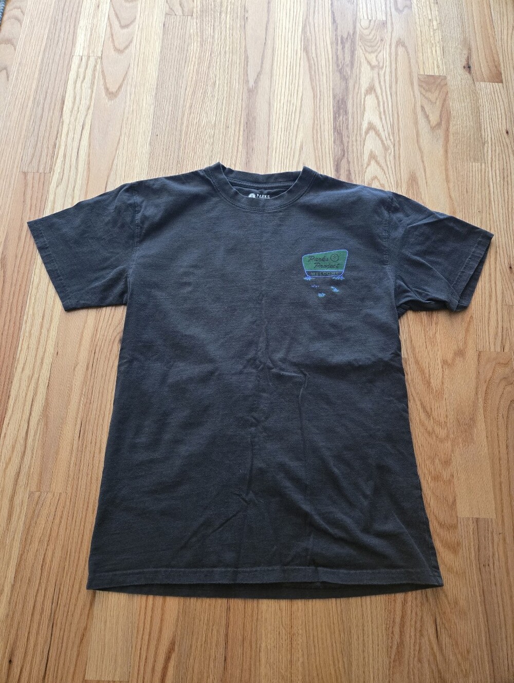 Parks Project Black Tee with Purple & Green Park Prints Unisex Medium - Picture 3 of 5